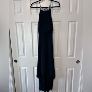 Elegant Navy Halter Embellished Neck Evening Dress/Gown Wedding Formal Event